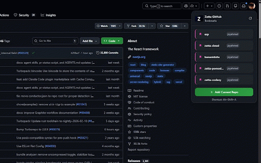 Zetta Smart GitHub Extension :: GitHub smart bookmarks sidebar with quick add, rename, reorder, keyboard shortcuts, and SPA persistence (React + Zustand).