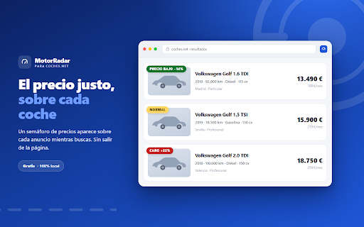 MotorRadar - Coches.net: precio justo en coches de segunda mano :: Tasación instantánea al buscar coche de segunda mano: semáforo de precio justo por año y aviso de anuncios gancho. 100% local.