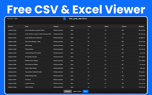 CSV & Excel Viewer - Online File Viewer :: Free online CSV viewer and Excel viewer. Open CSV files (.csv) and Excel spreadsheets (.xlsx, .xls) instantly in your browser.