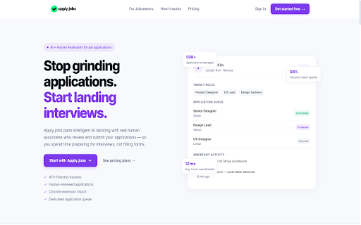 Apply.jobs - Your Personalized AI & Human Job Search Team :: Import LinkedIn jobs into Apply.jobs and have trained associates apply on your behalf.