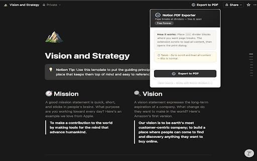 Notion PDF Page Break Exporter :: Export Notion pages to PDF with proper page breaks at dividers