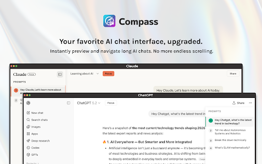Compass :: Navigate AI conversations with sticky scroll headers and a prompt minimap