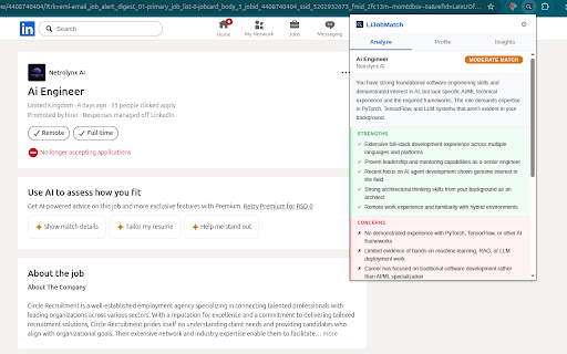 LiJobMatch :: Instantly assess your fit for any LinkedIn job posting using AI.