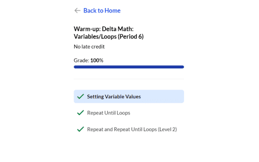 DeltaMath Hacker :: Override DeltaMath progress to show 100%.