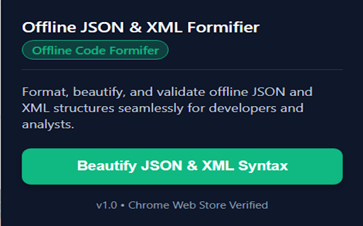 Offline JSON & XML Formifier :: Format, beautify, and validate offline JSON and XML structures seamlessly for developers and analysts.