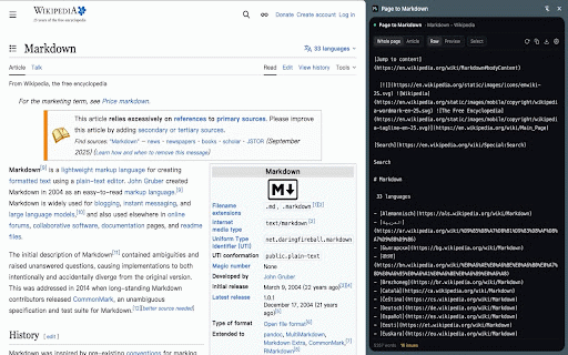 Page to Markdown :: Convert any webpage to clean Markdown in a side panel.