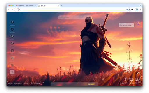 The Legendary Kratos Live Wallpaper :: Unleash the power of Kratos with this stunning live wallpaper for your new tab.