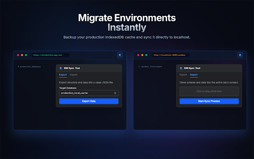 IDB Sync: IndexedDB Export & Import Tool :: Easily export, backup, and restore IndexedDB databases—including complete schemas, indexes, and records—across tabs and environments