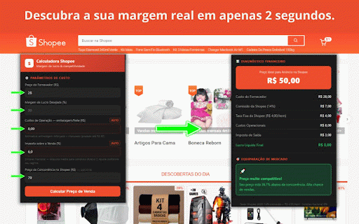 Calculadora de Lucros Shopee :: Calcule sua margem de lucro, comissões e competitividade na Shopee.