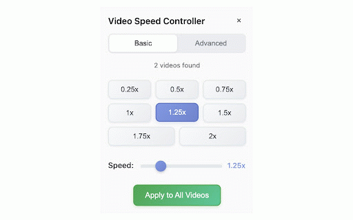 Video Speed Controller :: Professional video speed controller with basic and advanced modes. Control playback speed of any video on any website.