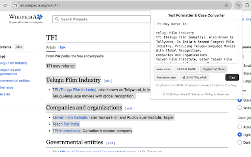 Text Formatter & Case Converter by Slash Mark :: Format and convert text into Uppercase, Lowercase, Sentence Case, Capitalized Case, and Alternating Case instantly.