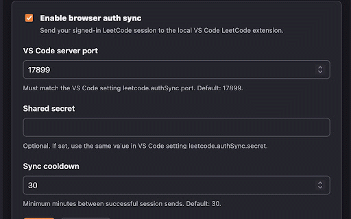 LeetCode VS Code Auth Sync :: Syncs your signed-in leetcode.com browser session to the LeetCode with Auth Sync VS Code extension on localhost.