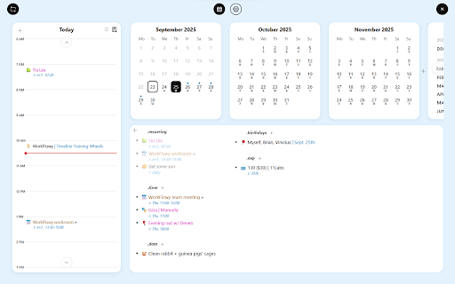 Timeline Training Wheels :: A powerful calendar and planner overlay for Workflowy, patterned after Frank Degenaar's Timeline method.