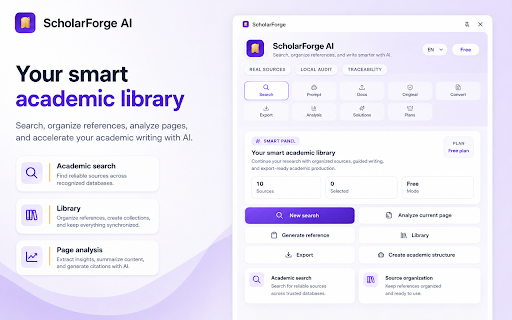 ScholarForge AI :: Trusted research assistant with real sources, local auditing, citations, and structured prompts for AI-assisted writing.