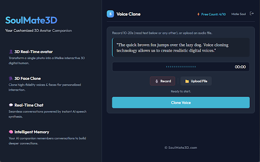 SoulMate3D Voice Clone :: Chrome Extension for cloning voices using SoulMate3D