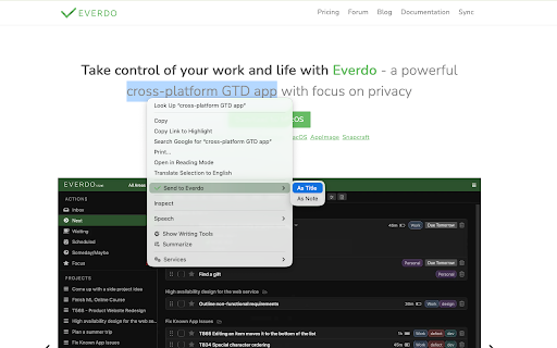 Send to Everdo :: Capture selected text and send it to Everdo Inbox