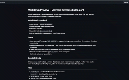 Markdown Preview + Mermaid :: Render Markdown files as formatted previews with Mermaid diagrams. Auto-detects .md files; invoke anywhere via the toolbar.