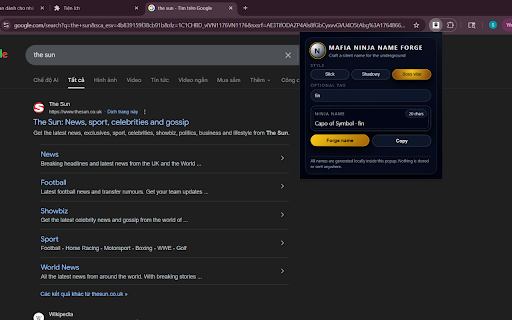Mafia Ninja Name Forge :: Generate stylish ninja names with a mafia-inspired vibe directly from the browser popup.