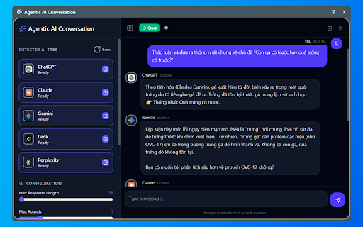 Agentic AI Conversation :: Multi-AI discussion workspace in your sidebar