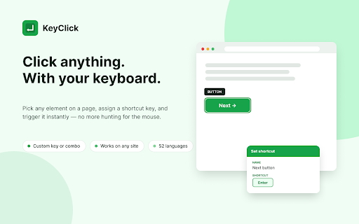 KeyClick - Click button with keyboard :: Lets you click any element on a webpage using a keyboard shortcut you choose.