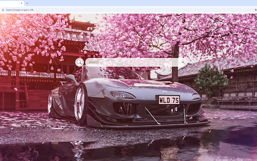 Mazda RX7 Live Wallpaper :: The sleek black Mazda RX7 reflects in a puddle, with a beautiful Sakura tree adding a serene touch.
