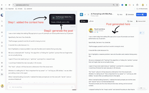 CannerAI: LinkedIn AI Writer & Canned Replies :: Save canned replies and turn any screenshot into a LinkedIn or X post written in your own voice. One-click insert.