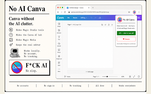 No AI Canva :: Hides Canva's AI features. Unofficial, not affiliated with Canva. Local only.