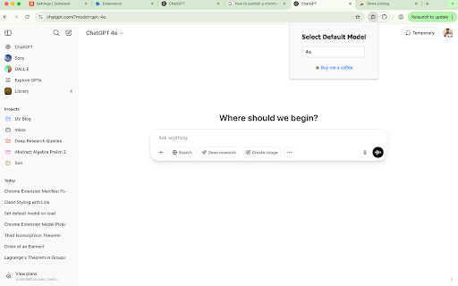 ChatGPT Default Model :: Choose which model the New Chat button opens with