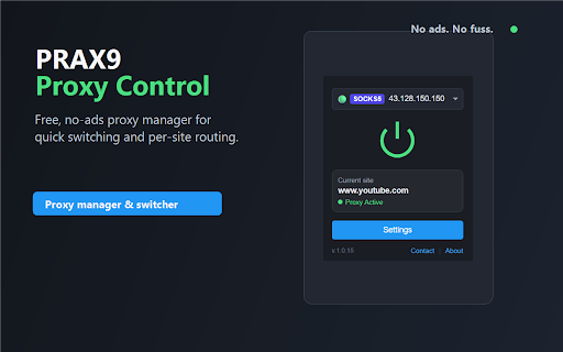 PRAX9 - Proxy Control :: Free proxy manager and switcher with no ads.