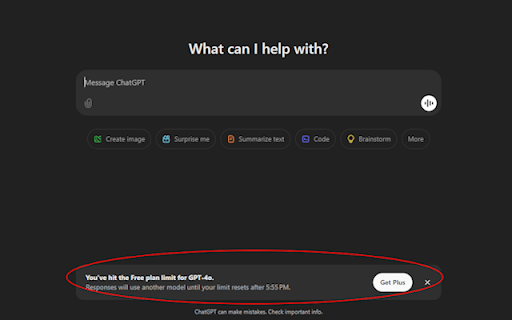 ChatGPT Limit Remover :: Removes the 'ChatGPT Free Plan limit - Get Plus' warning box, providing a cleaner and distraction-free experience.