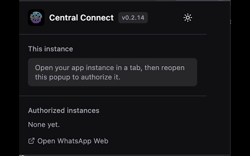 Central Connect :: Runs the WhatsApp passkey (WebAuthn) assertion in the owner browser to pair a passkey-locked account with your app.