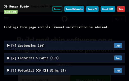 JS Recon Buddy :: Analyze page scripts for bug bounty reconnaissance.