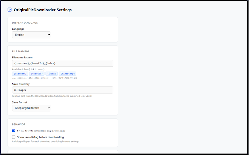 OriginalPicDownloader :: X (x.com) の投稿から画像や動画を保存します。X Corp. とは無関係の独立ツールです。