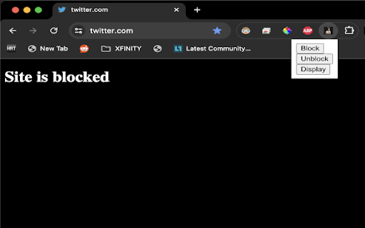 Simple Site Blocker :: Productivity Extension. This extension blocks sites by domain.