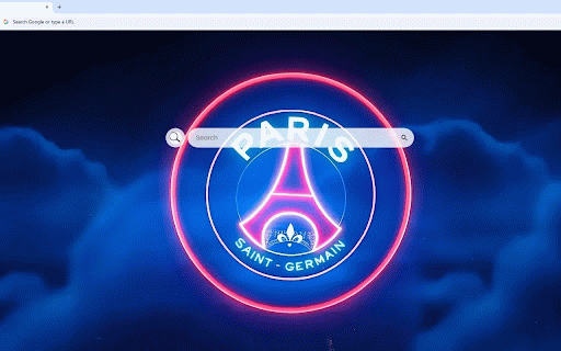 Paris Saint Germain Live Wallpaper :: Glowing PSG logo with neon pink ring against dramatic blue cloudy night sky background.