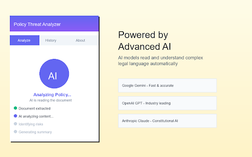 Policy Threat Analyzer :: AI-powered analysis of legal documents to identify hidden risks, unfair terms, and threats to your privacy.