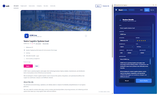 NextOrbit Job Capture :: Capture job listings from LinkedIn, Seek, and Indeed directly to your NextOrbit pipeline in one click.