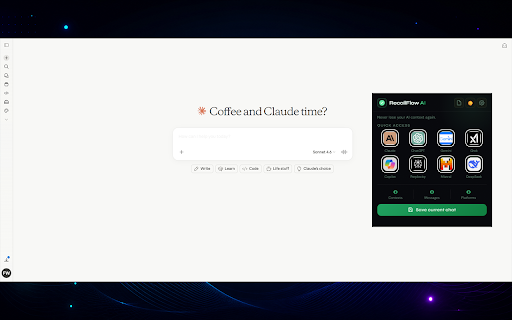 RecallFlow AI :: Long AI chats get slow. Export the conversation as .md and continue in a new chat without losing the thread.