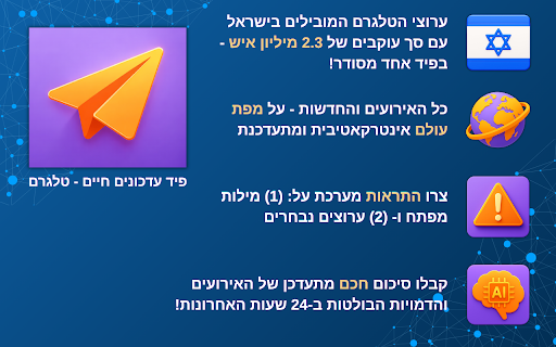 פיד עדכונים חיים מטלגרם :: מרכז עבורכם עדכונים מערוצי טלגרם מובילים במקום אחד - עם תצוגה מקדימה והתראות על עדכונים טריים ומילות מפתח