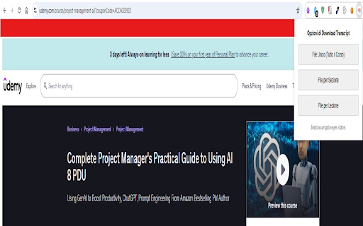 Udemy Transcript Downloader Pro :: Scarica i transcript dei corsi Udemy in modo ordinato e con molteplici opzioni di formato.