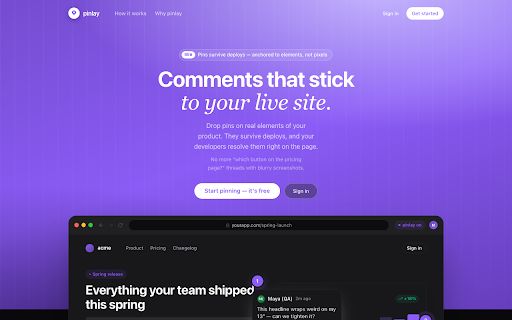 pinlay :: Drop pins on any live web page; triage and ship in your dashboard.