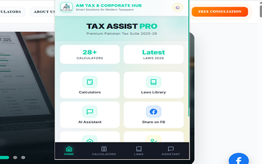 Tax Assist Pro - AMTaxHub :: Pakistan's #1 Free Tax Calculator — 28+ FBR Calculators, Laws Library & AI Assistant for TY 2025-26.