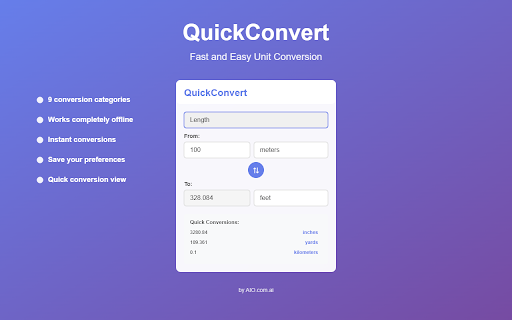 QuickConvert :: Fast offline unit converter for Temperature, Length, Mass, Speed, Volume, Area, Fuel, Time & Digital Storage by AIO.com.ai