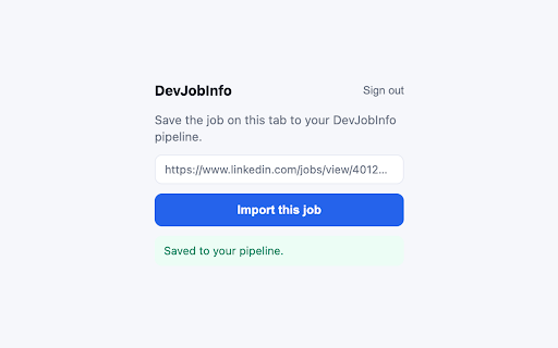 DevJobInfo — Save This Job :: Save the job posting on your current tab to your DevJobInfo pipeline in one click.
