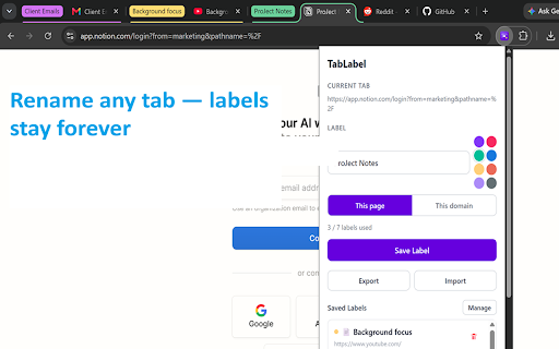 TabLabel :: Rename and label your tabs. They stay labeled forever.