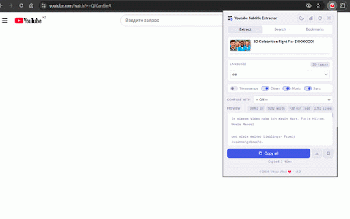 Youtube Subtitle Extractor :: Extract, search, bookmark and export YouTube subtitles. v1.0 by Viktor Vilud.