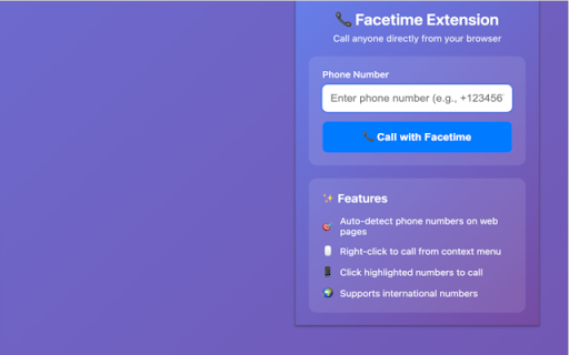 Facetime Extension :: A Chrome extension that enables Facetime calling from web pages with phone number detection and right-click context menu.