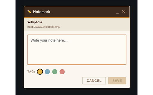Notemark :: Instantly capture notes on any webpage. Notes are tied to the page URL, searchable, and always one click away.