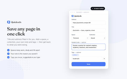 Quickrefs :: Save links to Quickrefs in 1 click, without leaving the page.
