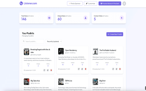 Listener Sync :: Connects your podcast hosting accounts to Listener once, so Listener can keep your analytics up to date on its own.